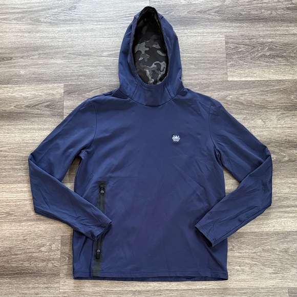 Greyson Navy Hooded Jacket Mens Pullover Size Medium Outdoor Lined